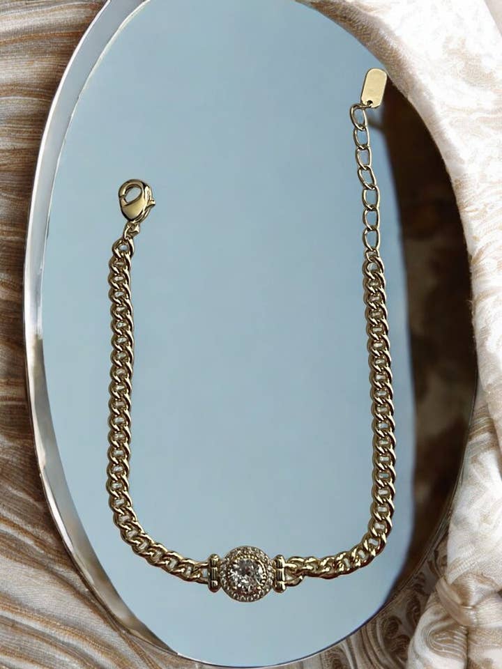 Bracelet Chaîne avec Pierre CZ Plaqué Or 14k pour la vente par Divina Jewelry & Accessories LLC