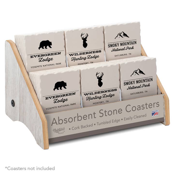 Table Top Wooden Single Coaster Display-Empty-Will hold 36 for wholesale by Conimar Promotions