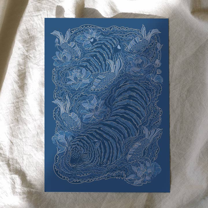 The Tiger: In the Garden of Ripples Art Print Postcard for wholesale by sol&mar art co.