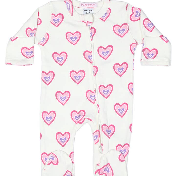 F2431-SAND Soft Hearts Zipper Footie for wholesale by 🤍Baby Steps and Mish Kids