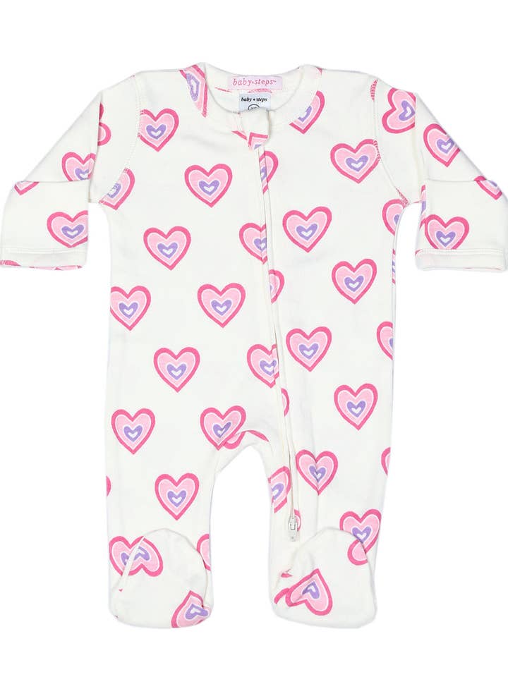 F2431-SAND Soft Hearts Zipper Footie for wholesale by 🤍Baby Steps and Mish Kids