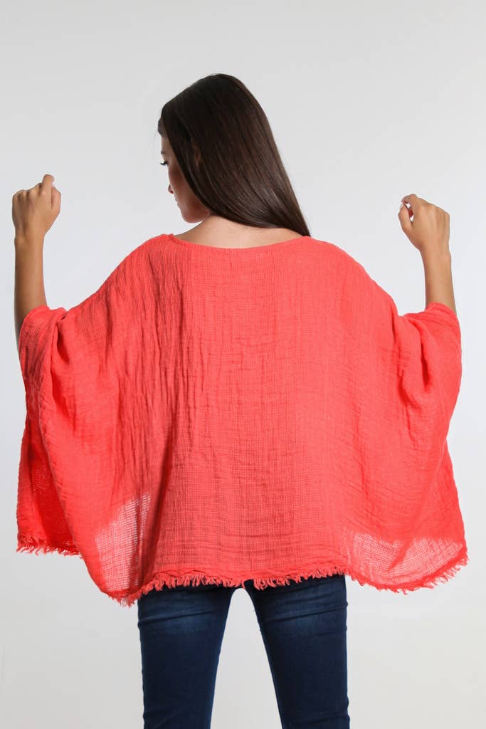 TINA Stephens Italy/Tees By Tina - Wholesale Blouse - Women's - Archer Loose Gauze Raw Edge Top (BQ162)9