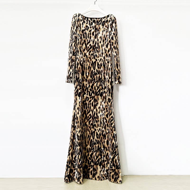 Color as pictures DR807Y Leopard Print Velvet Gown with One-Shoulder Grace for wholesale on Faire1