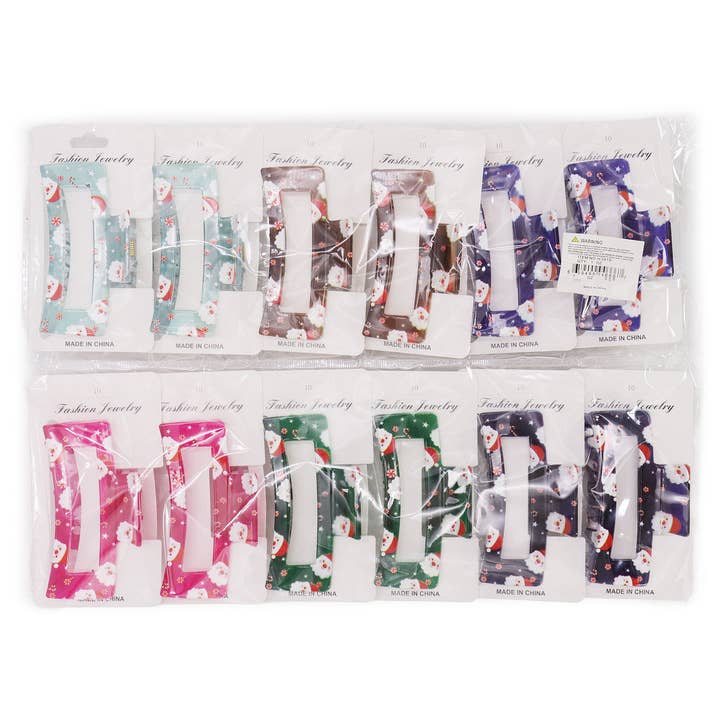 ASSORTED Christmas Santa Clear Block Hair Claw - 12 pcs for wholesale on Faire8