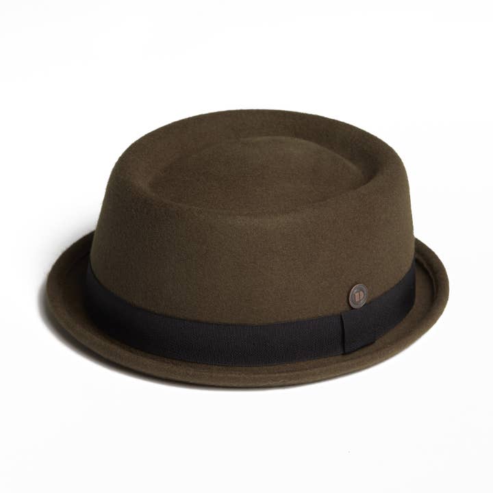 Jack Mod Rude Boy Felt Porkpie Skimpy Brim Hat - Olive for wholesale by Dasmarca Hats