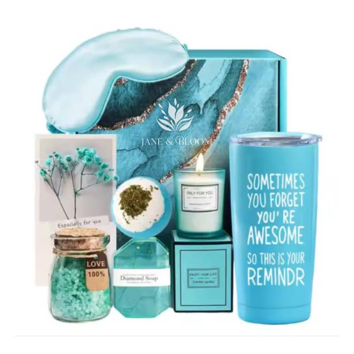 Jane & Bloom - Wholesale Bath & Body Set - Spa Gift Set Breathe & Bloom – 6Pc Spa Gift Box in Turquoise0