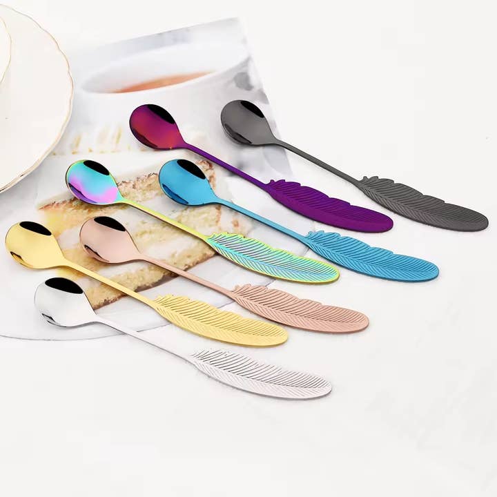 Sostraw & SmartThings - Wholesale Table Spoon (Cutlery) - Feather Spoon - 4 colors - For Tea, Coffee, Dessert3