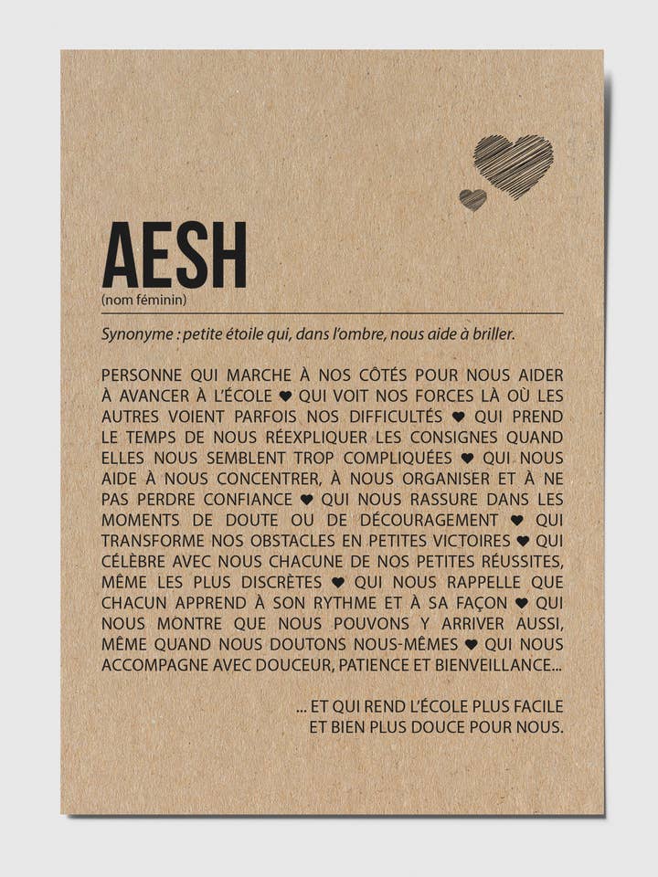 Carte définition AESH pour la vente par HappyWeSisters