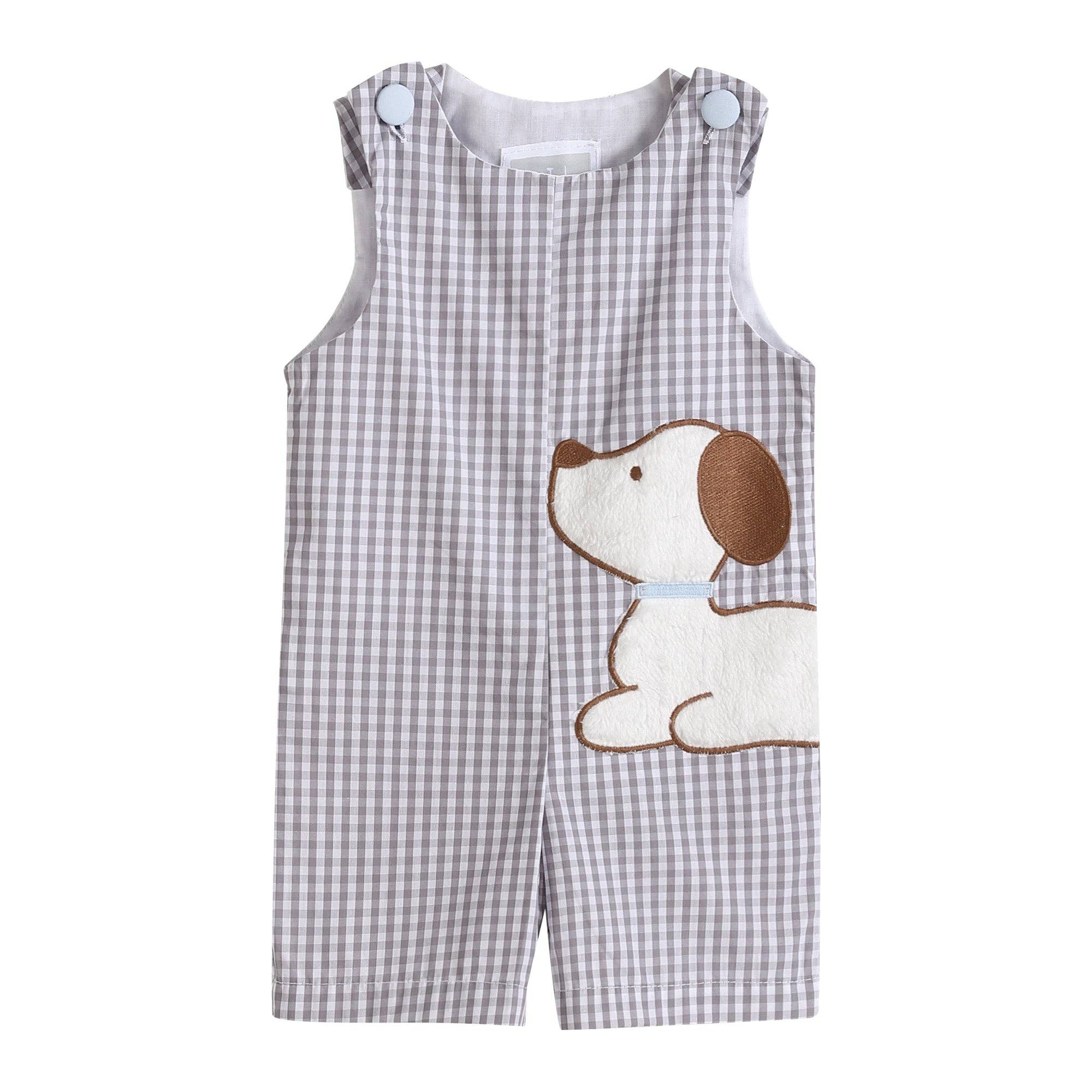 Lil Cactus - Wholesale Overalls - Baby - Gray Gingham Puppy Shortalls
