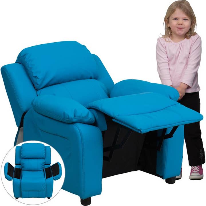 Vinyle Turquoise Fauteuil inclinable rembourré contemporain pour enfants en vinyle turquoise de Green's en vente sur Faire