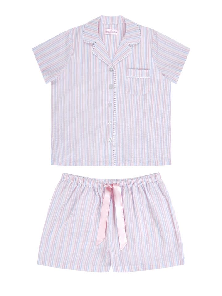 Magnolia Lounge - Wholesale Sleepwear set – Women's - Valencia Stripe Cotton Shortie Pyjama Set3