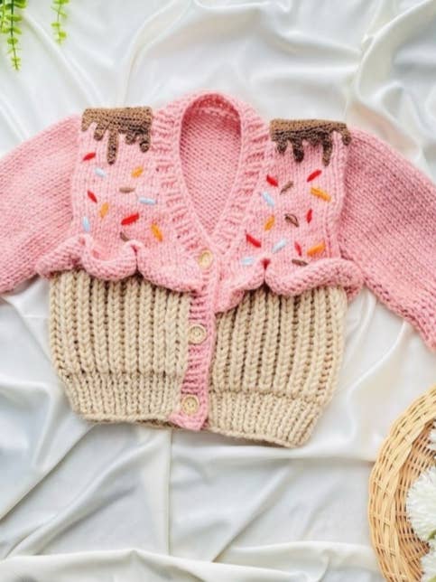 Design company-Fatma Balkir - Wholesale Cardigan - Kids - Handmade knit cardigan for kids-Cupcake sweater for kids