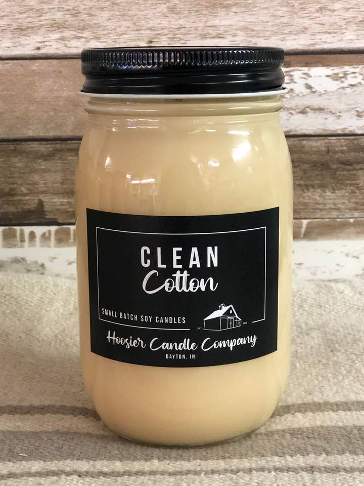 16oz Soy Candle~Clean Cotton Scent for wholesale by Hoosier Candle Company