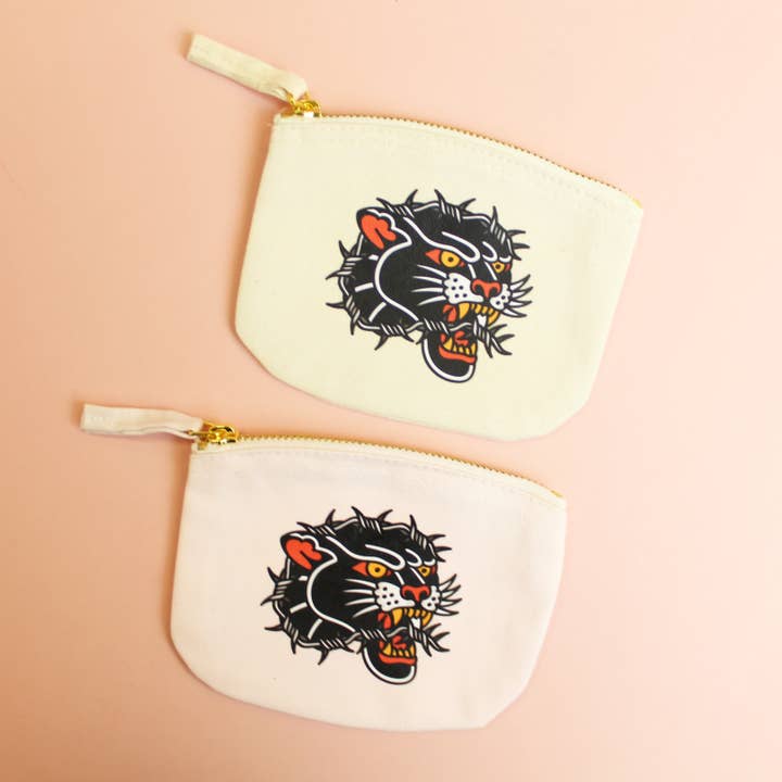 Cousins Collective – wholesale Pouch – Unisex – Barbed Panther Printed Organic Cotton Zip Purse Pouch2