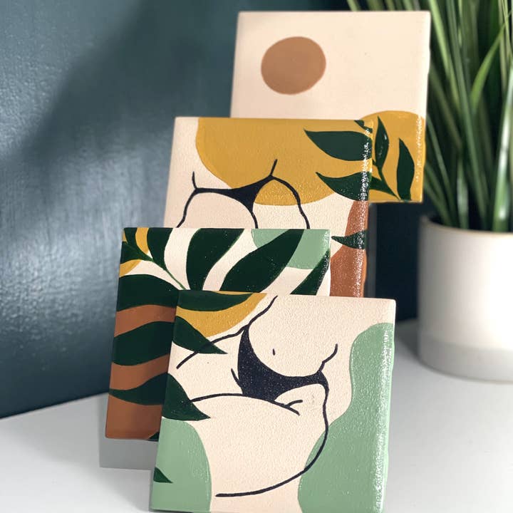 Nude II Ceramic Tile Coaster Set for wholesale by Olivia Georgette Studios LLC