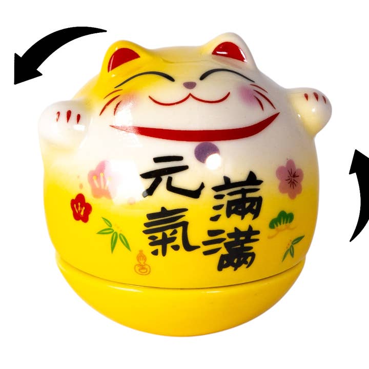 Vaso Roly Poly Gato de la Suerte Amarillo de 3.5" (12/120) para venta al por mayor de Urban Tokyo