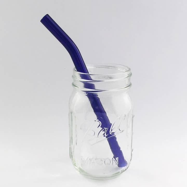 8" Brilliant Blue Barely Bent Smoothie Glass Straw for wholesale by Strawesome