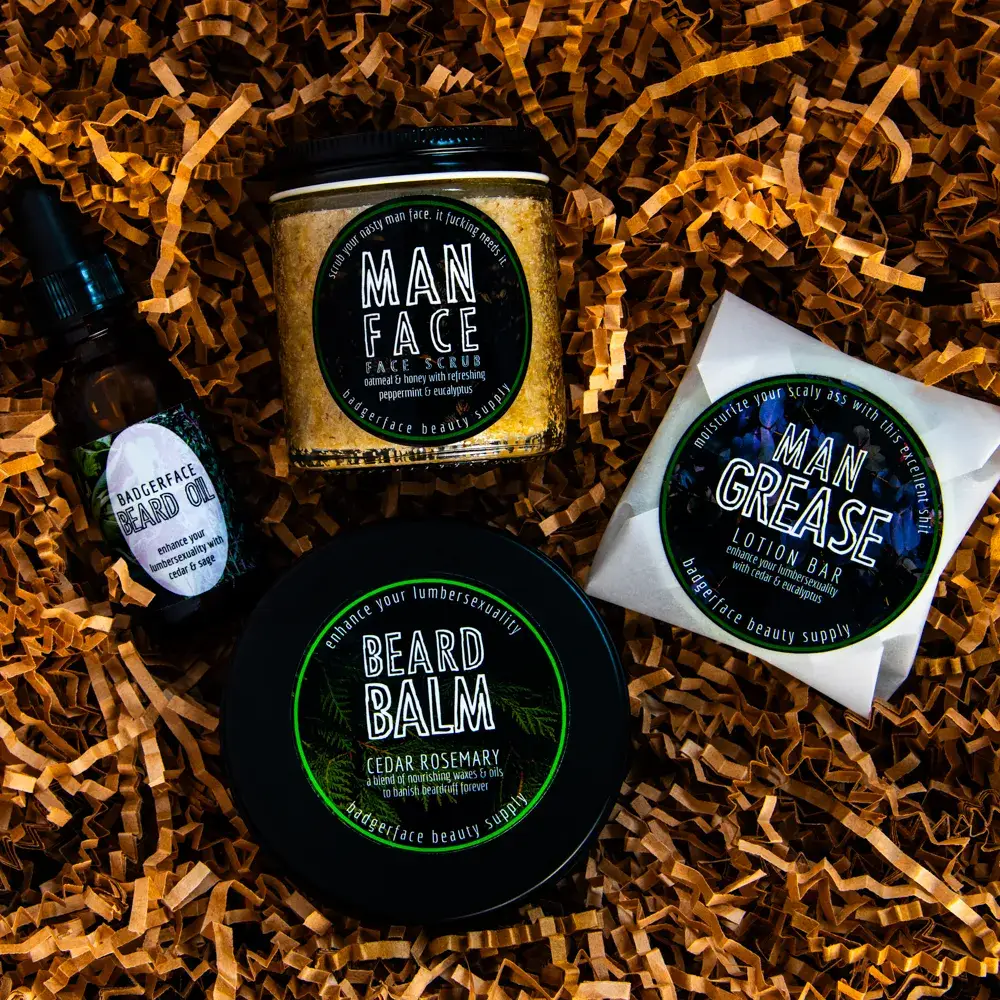 Badgerface Beauty Supply - Wholesale Beard Styling Product - Natural Beard and Skin Care Gift Set for Men - 4 Items1