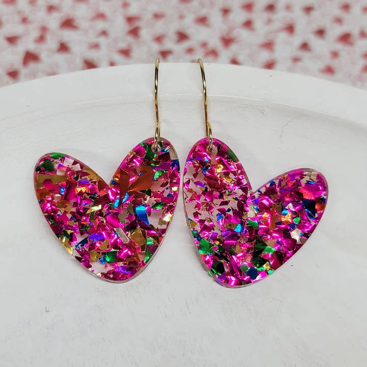 Rosa konfetti hjärta örhängen för wholesale av Krafts By Kassy