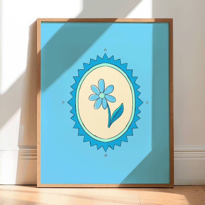 Blue Flower Frame Art Print for wholesale by With Love, Coral