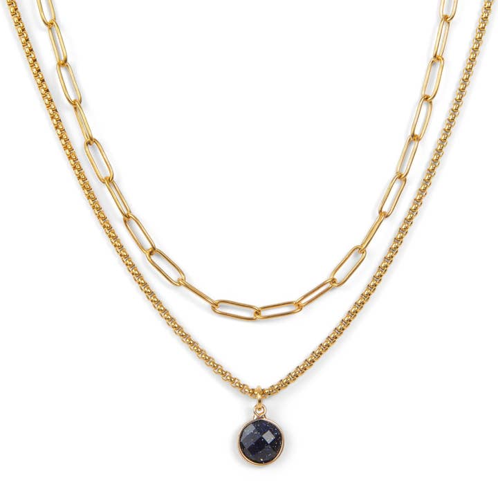 Classic Gold Stone Pendant Necklace Set - Paperclip Chain & Sandstone for wholesale by ETHICGOODS