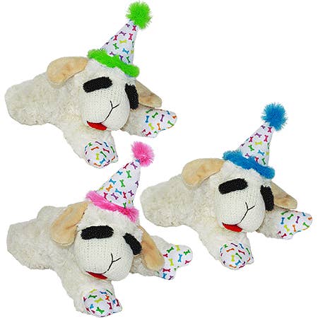 Multipet Lamb Chop with Birthday Hat 10.5in for wholesale by King Wholesale Pet Goods