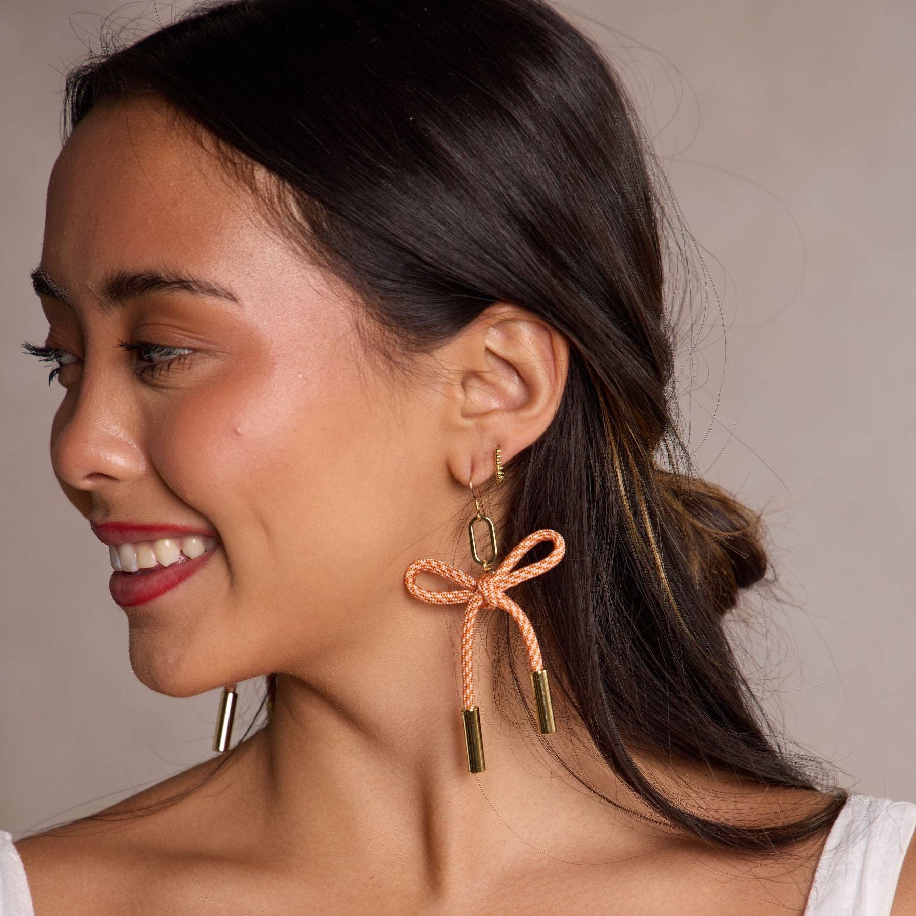 Nickel and Suede - Wholesale Dangle Earrings - Orange & White Simone Cord Earring1