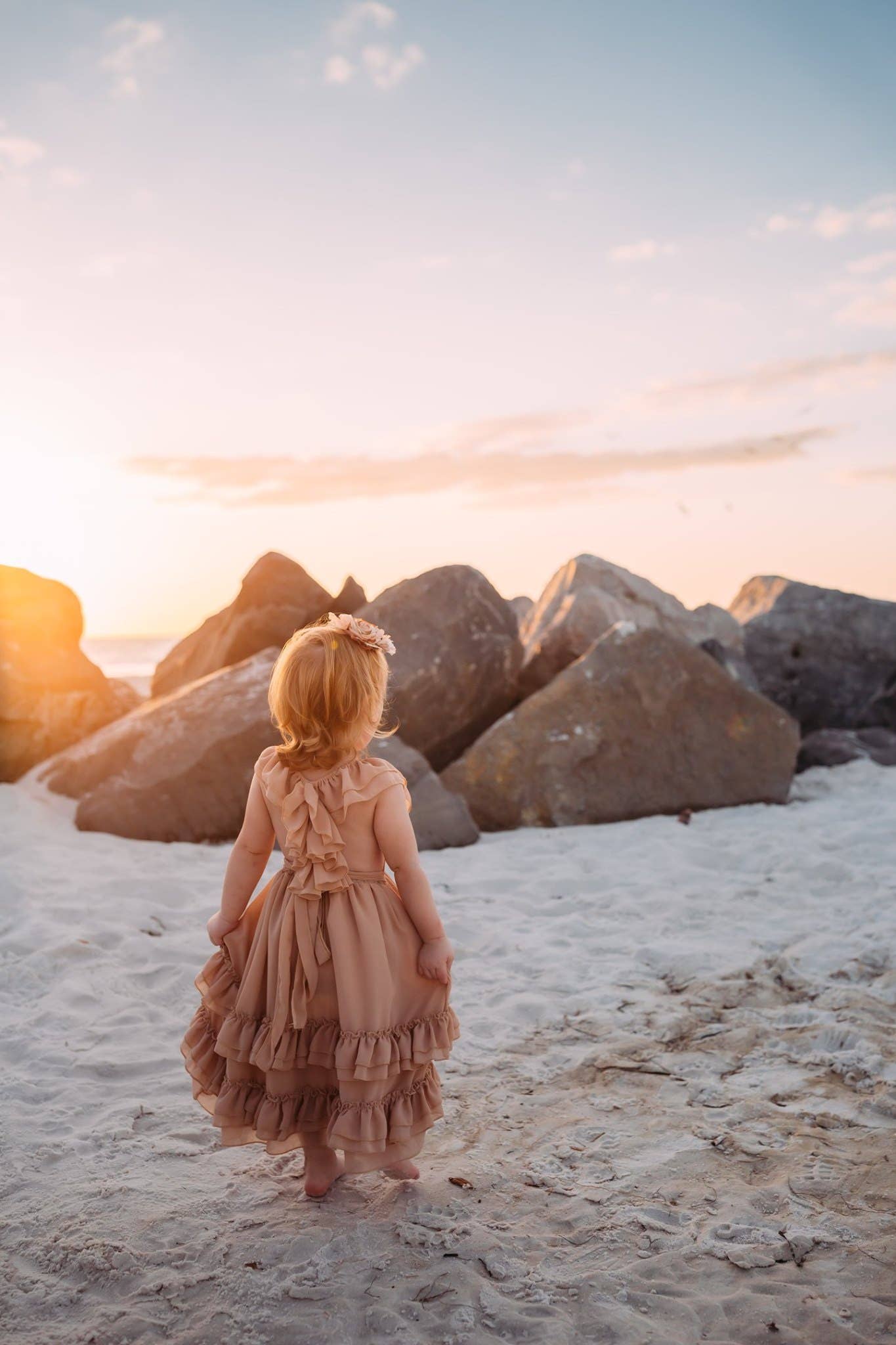 Bailey's Blossoms - Wholesale Mommy & Me-sets - Mommy and Me Nellie maxi-jurk met ruches - Champagne21