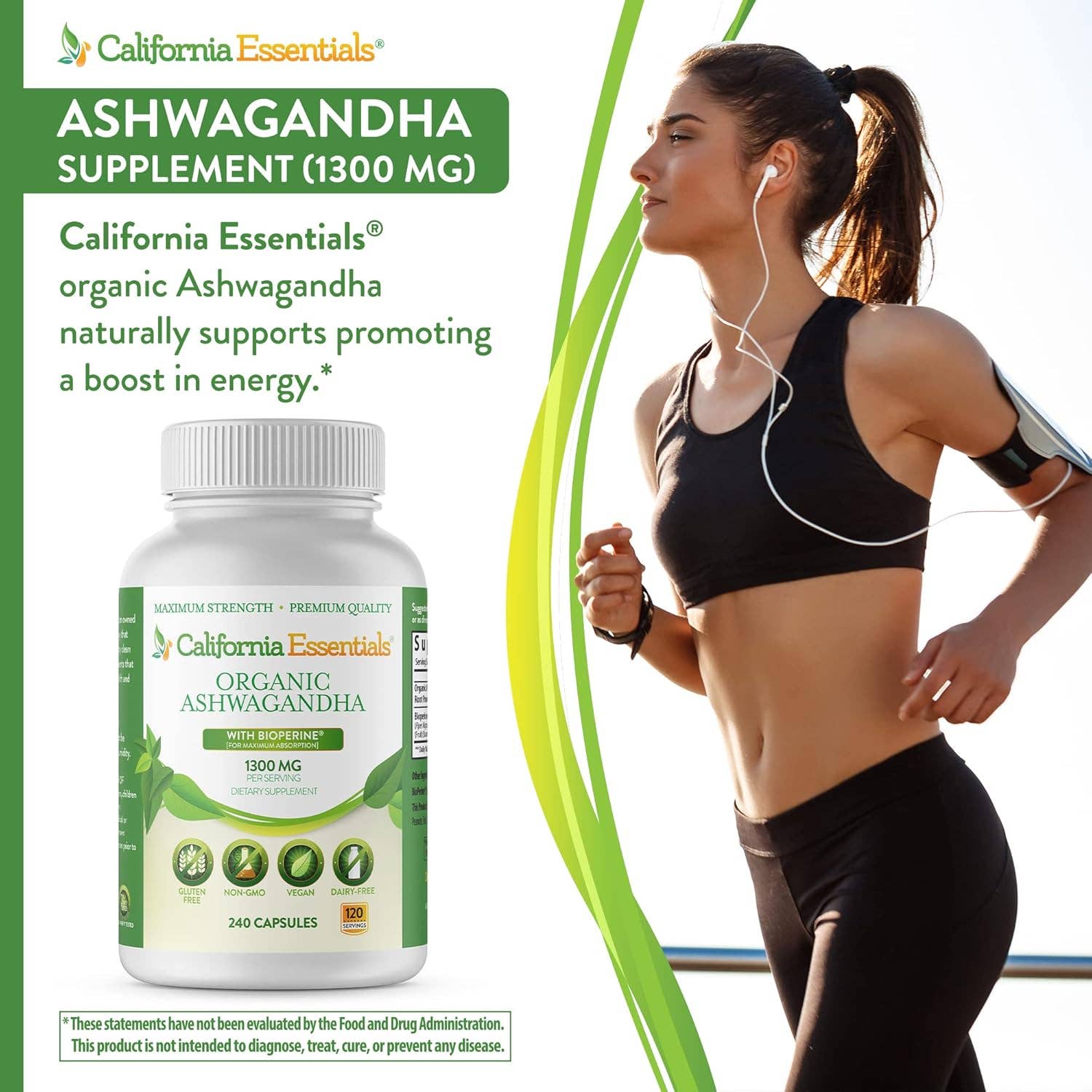 California Essentials - Vendita all'ingrosso Vitamine/integratori orali - Integratore di Ashwagandha Biologica (1300 mg) - Polvere di Radice11