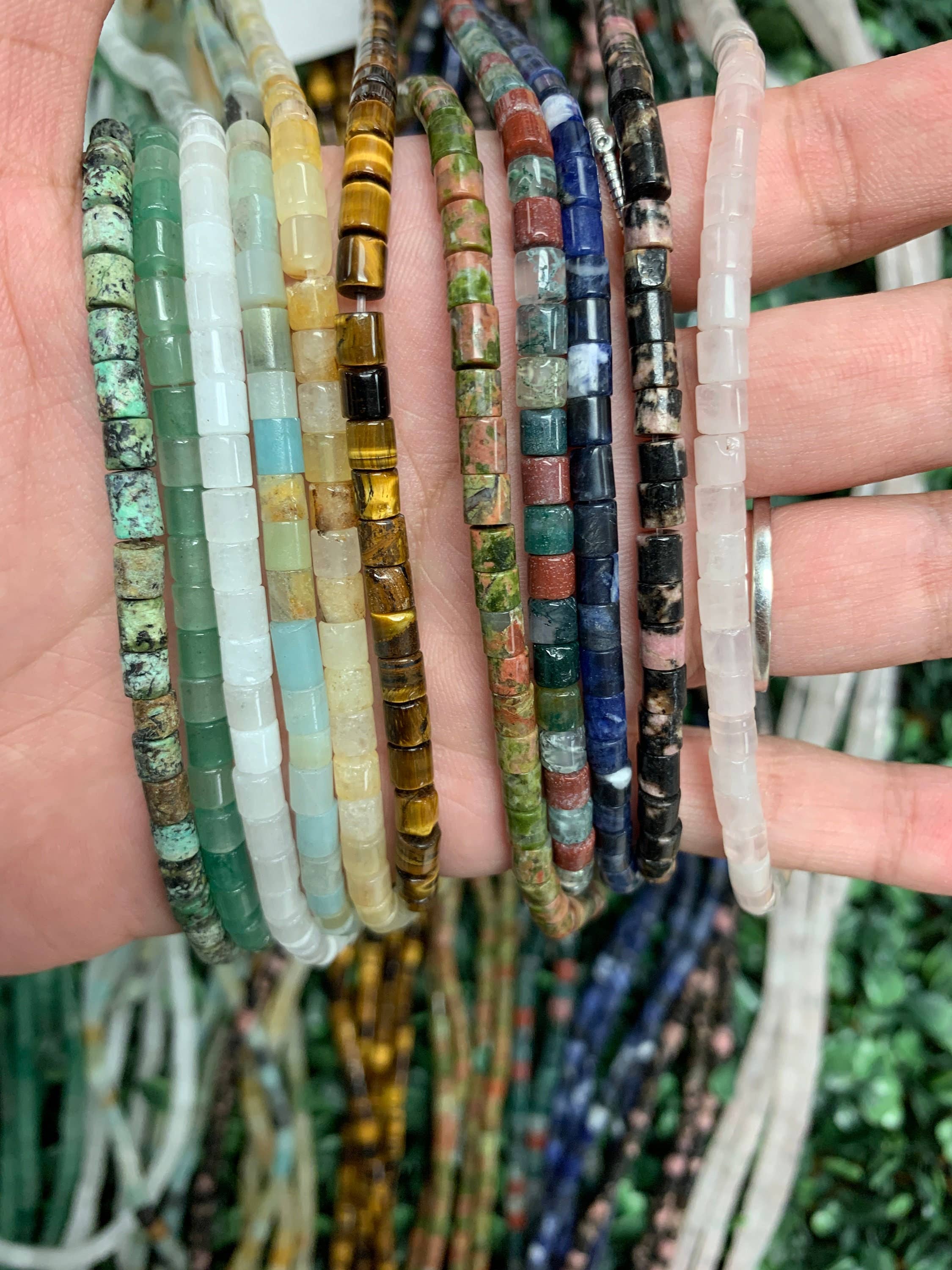 The Bead Bazaar - Wholesale Beads - 4mm Crystal Healing Gemstone Tube Beads, Chakra Natural Gemstone Heishi Beads, Accent Stone Beads, Healing Stone Accent Beads, Drum Beads4