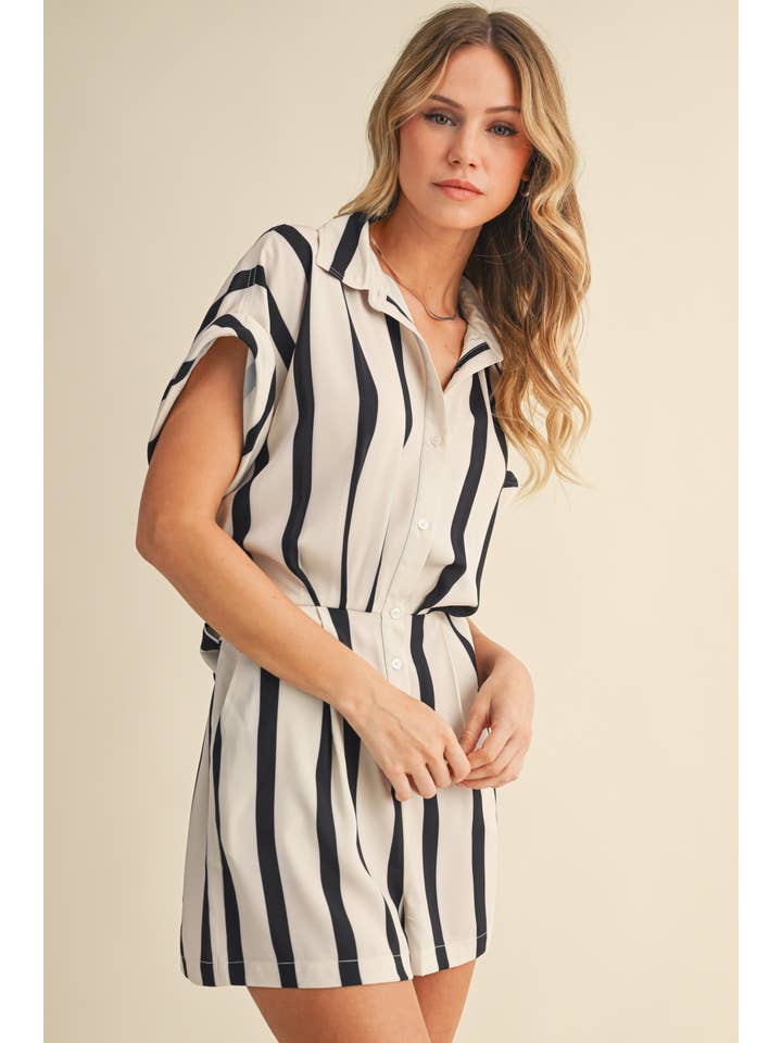Klesis - Wholesale Romper - Women's - IR2278 STRIPED BUTTON DOWN ROMPER WITH FOLDED SLEEVES11