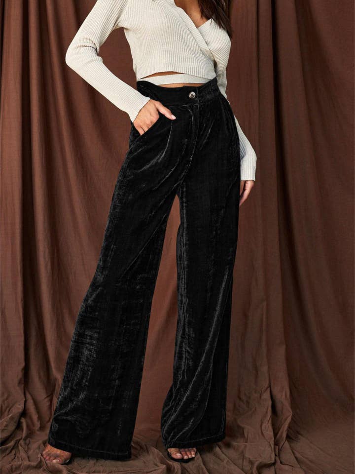 Rosa Clothing - Wholesale Pants - Women's - Gold velvet draped wide leg pants
