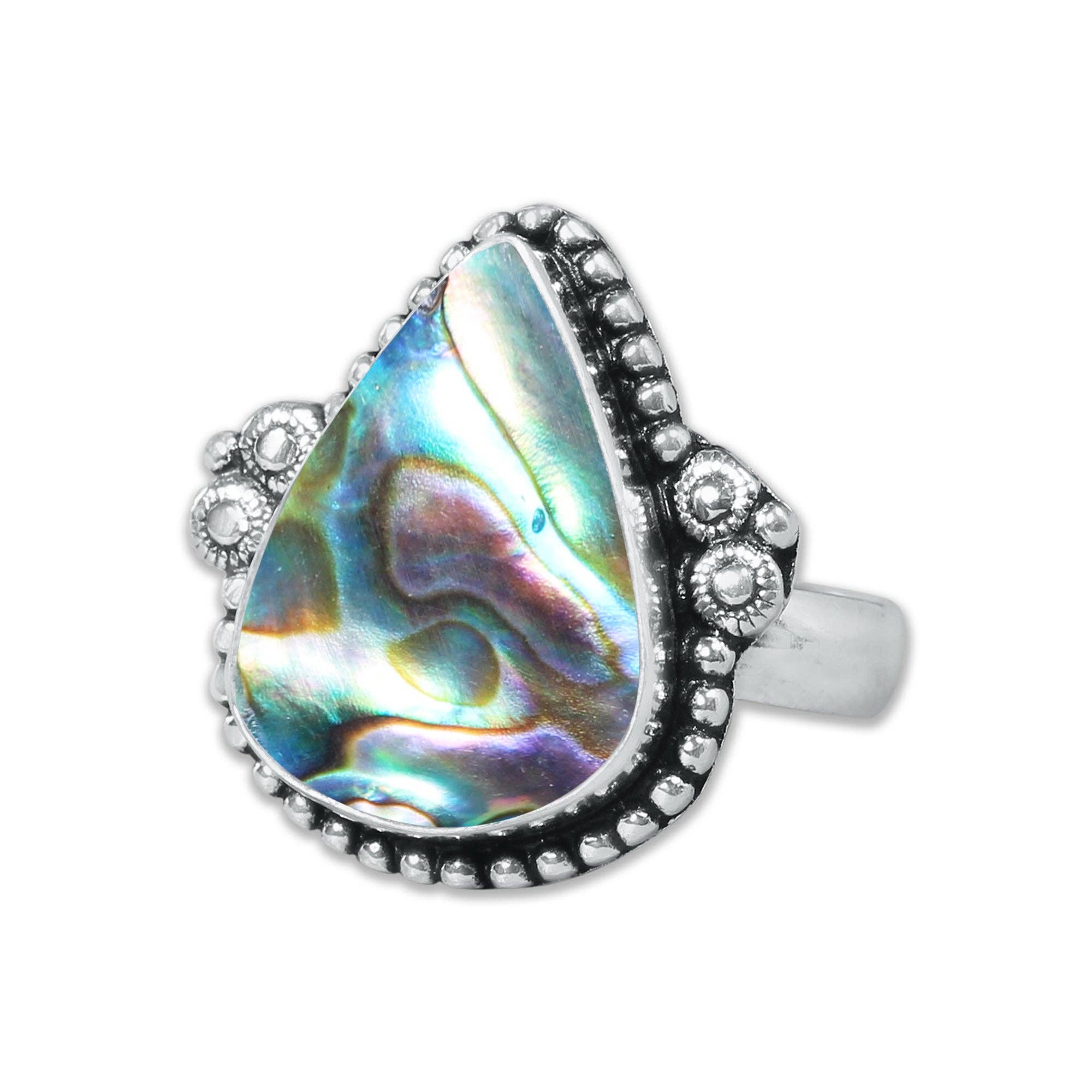 Handmade Jewels - Wholesale Cocktail/Statement Ring - Abalone Shell Rings – Handmade, Silver-Plated, Assorted Boho Designs (US Sizes 6–10)19