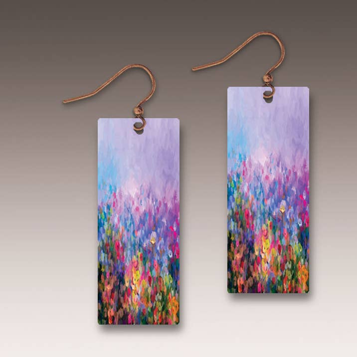 Rainbow Abstract Floral Rectangle Handmade Earrings for wholesale by Illustrated Light & DC Designs