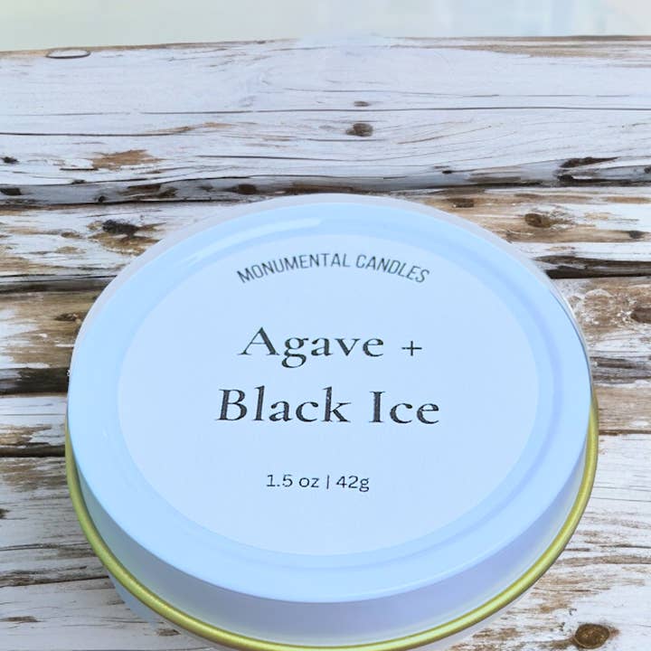 Monumental Candles LLC - Wholesale Travel Candles - Agave + Black Ice - 1.5 oz Tin Candle