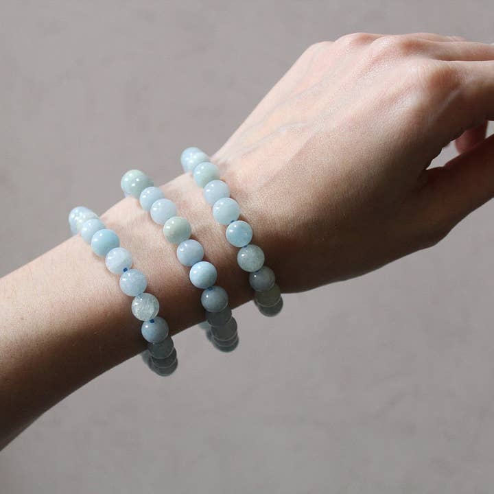 Pebble House - Wholesale Beaded Bracelet - Aquamarine Bracelet 4mm/6mm/8mm - Crystals & Stones