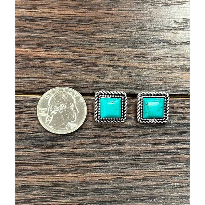 ISAC Trading Inc - Wholesale Stud/Post Earrings - 725296, 10mm Square Turquoise Stud Earrings