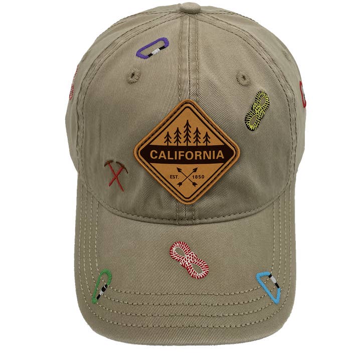 Northern Icons Creations INC - Wholesale Baseball cap – Unisex - California Hiking Adventure Baseball Cap – Outdoor Climbing Rope & Carabiner Embroidered Hat for Travelers4