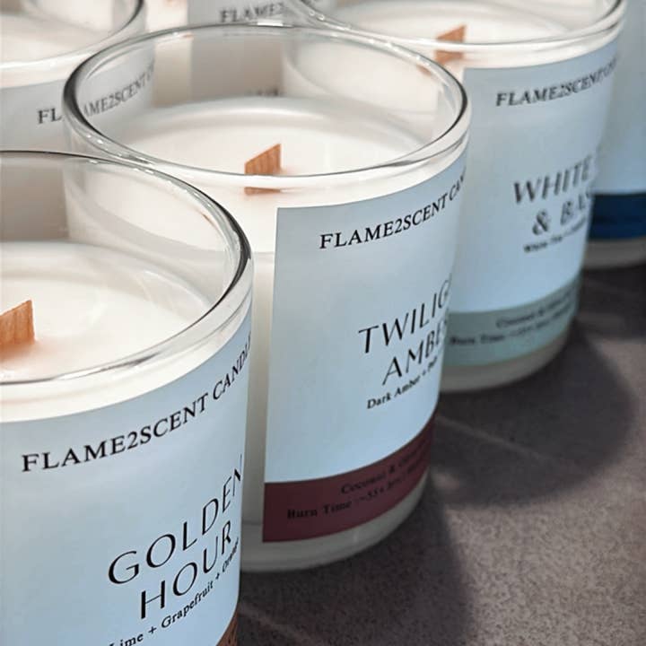 Flame2scent Candle Co. – wholesale Burkljus – Vitt te & basilika ljus | Vitt te + jasmin + basilika