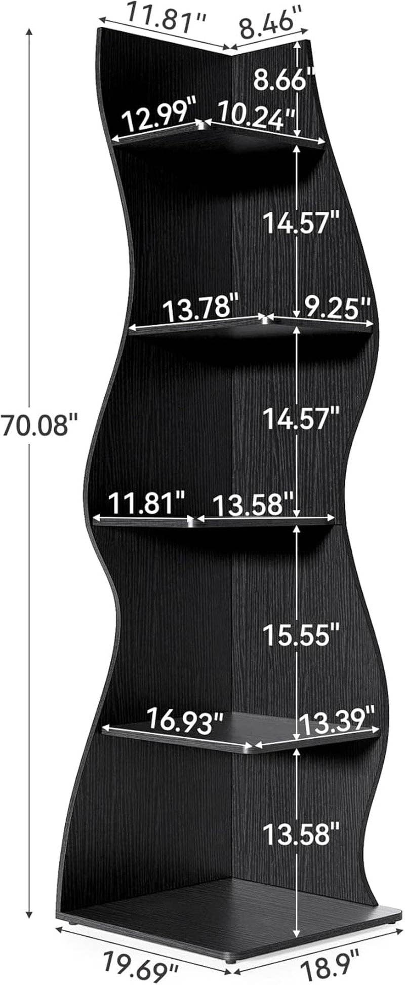 Black White 5 Tier Corner Shelf Wall Bookcase For Small Spaces for wholesale on Faire2