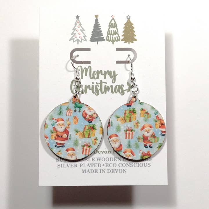 Wooden Bauble Shape Earring - Santa - Made in Devon for wholesale by Devon Fox