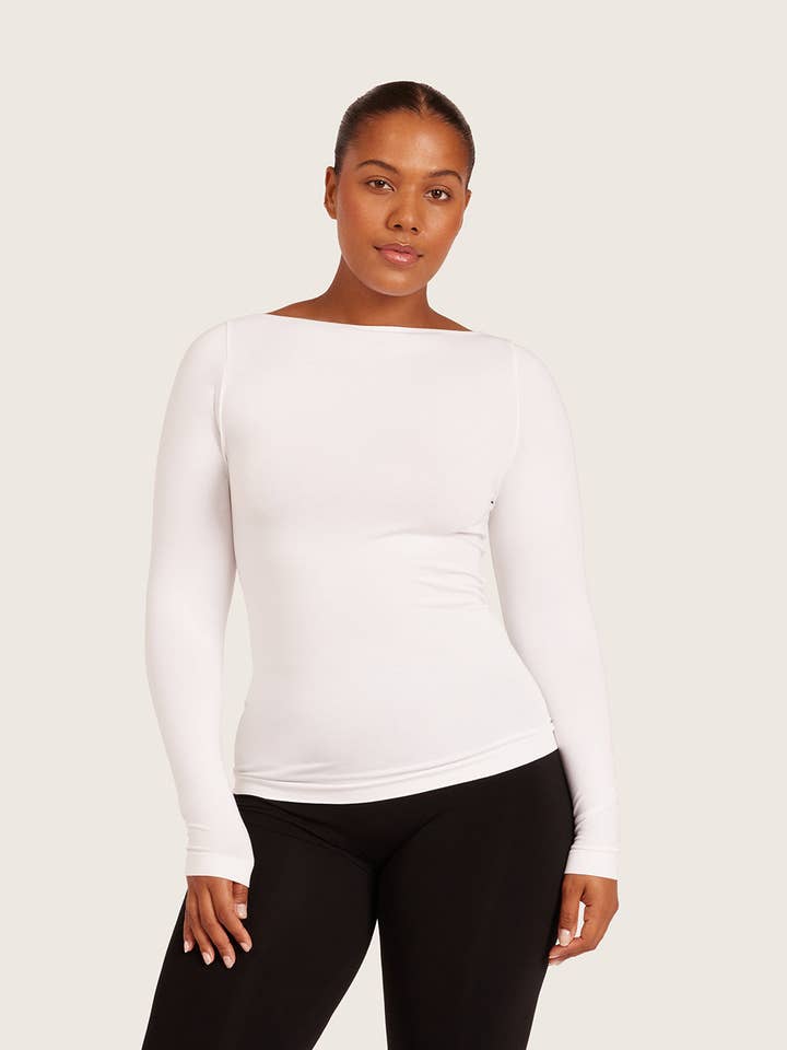 Haut à manches longues et encolure bateau - Blanc pour la vente par BOODY UK LTD