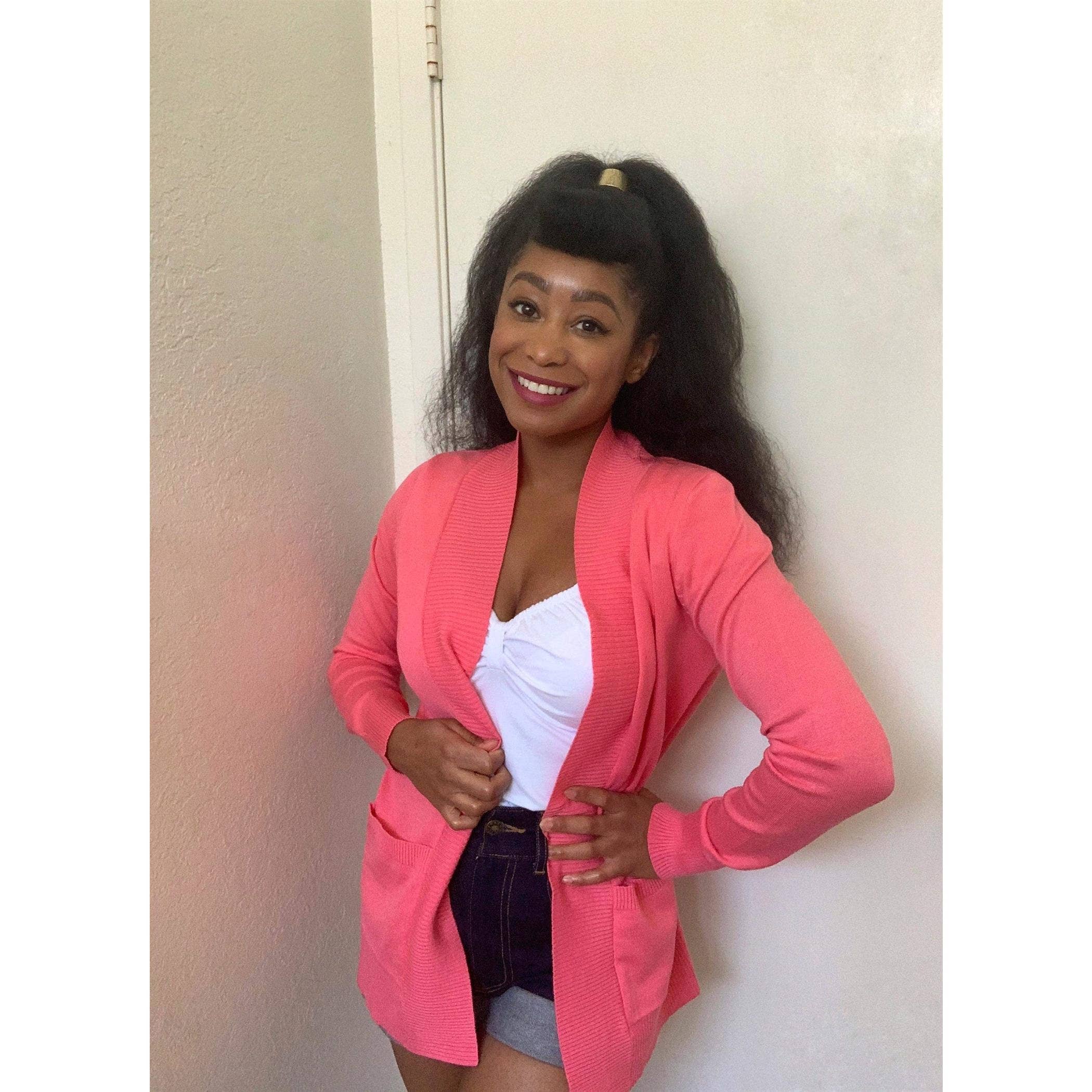 Mak - Wholesale Cardigan - Women's - Long Sleeve Open Front Knit Shrug w/ Pocket Cardigan MK8558Y8