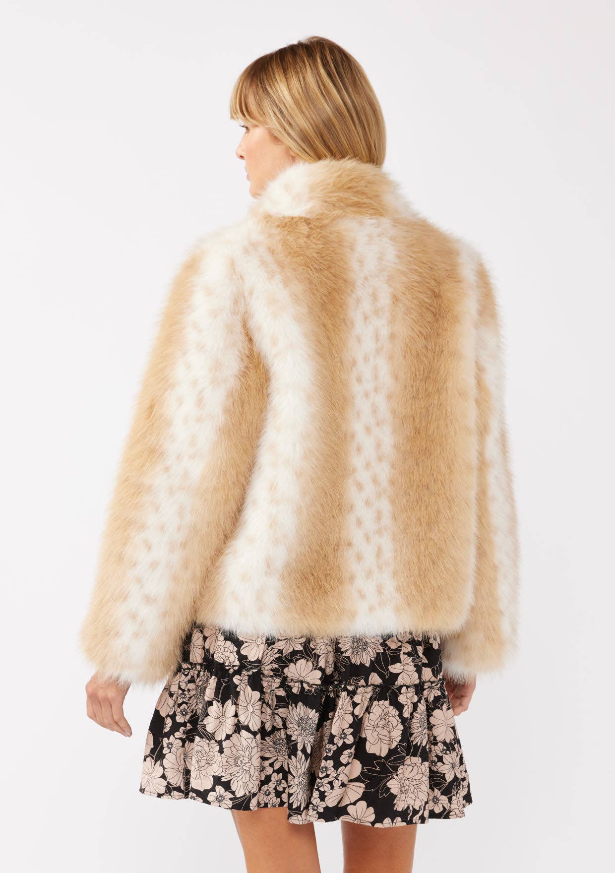 Natural Dotted Stripe Faux Fur Jacket for wholesale on Faire7