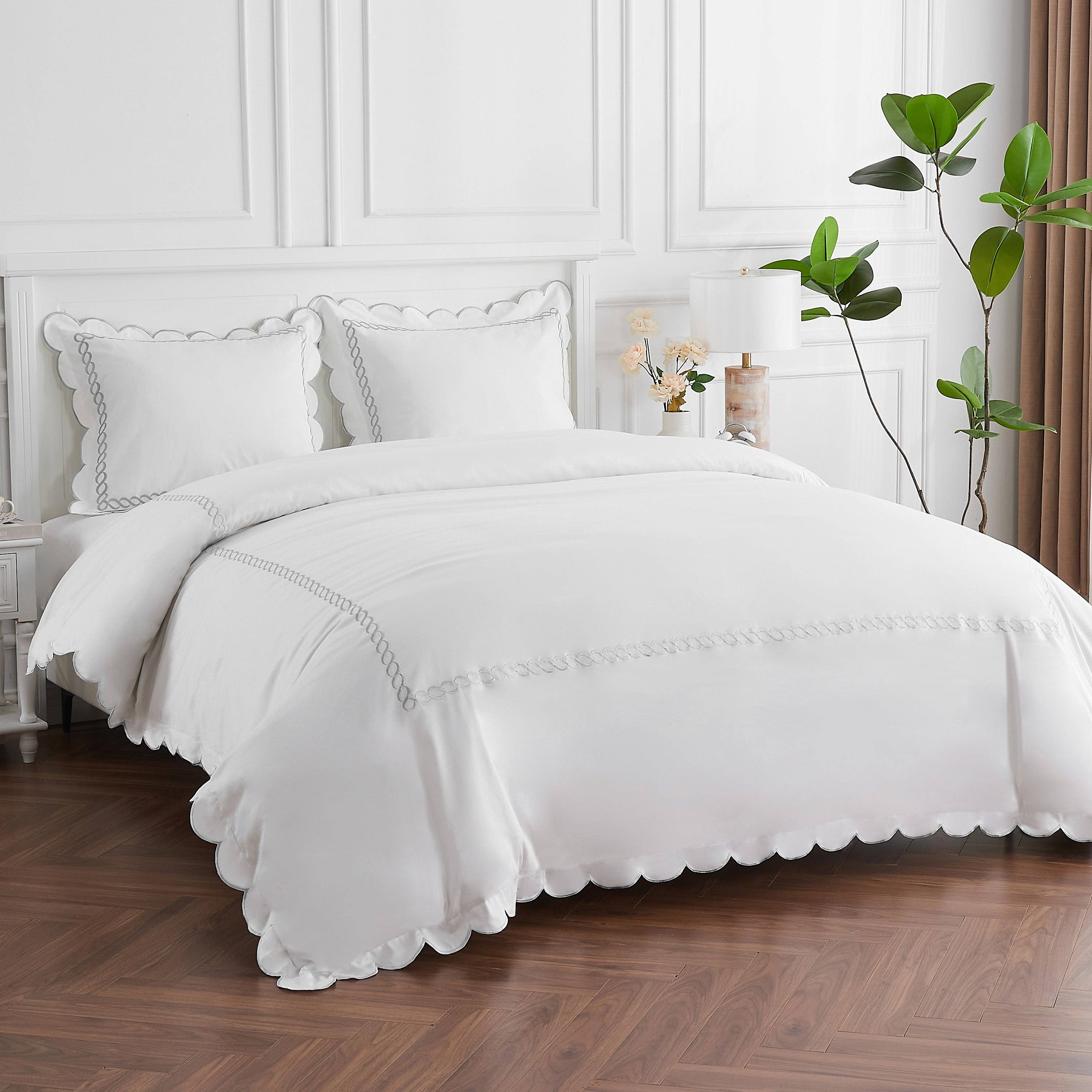 Mélange Home - Wholesale Duvet Cover - 600 Thread Count Scallop Rope Embroidered Cotton Duvet Set2