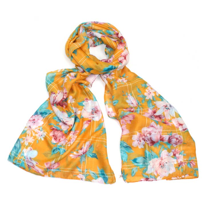 Ljus blommig och rutig gul halsduk för wholesale av F & J Collection