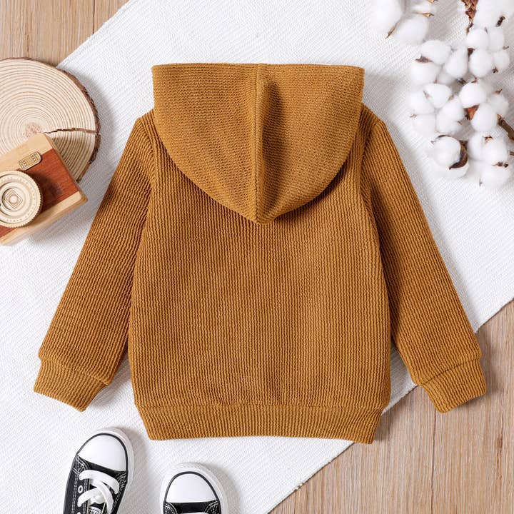 YellowBrown Toddler Boy Solid Color Pocket Design Hoodie Sweatshirt for wholesale on Faire1