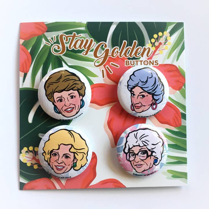 Ensemble d'épingles dorées pour filles - 4 boutons pour la vente par Lucky Mfg. Co.