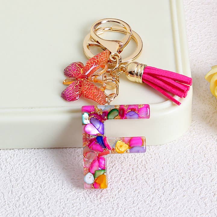MKS America - Wholesale Keychain - Women's - Glitter Butterfly 26 English Letter Tassel Resin Keychain5