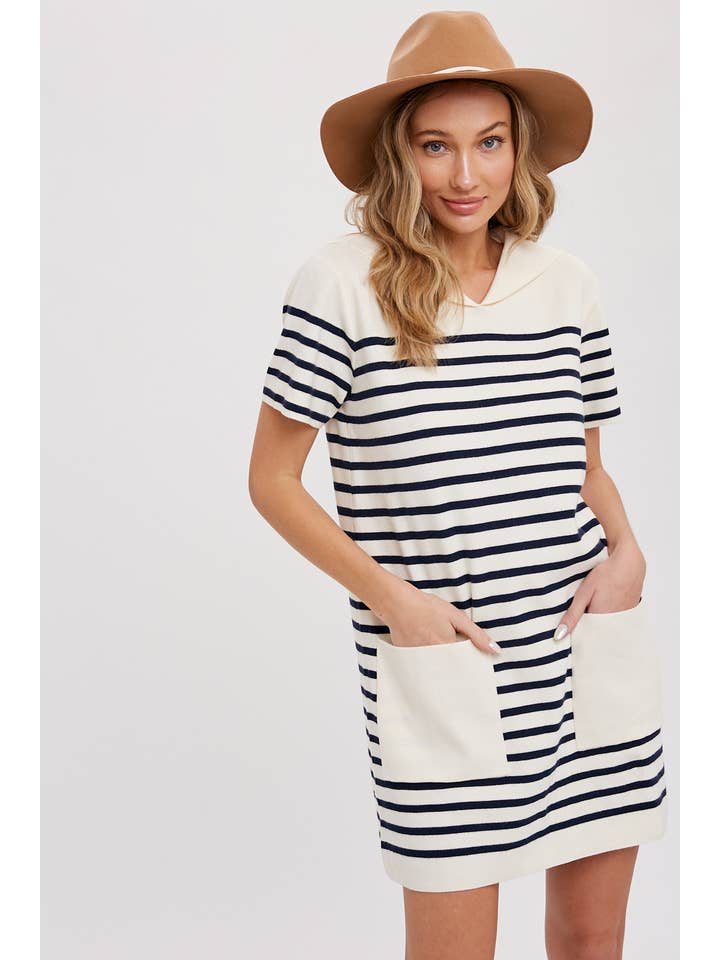 Bluivy - Wholesale Dress - Women's - SAILOR COLLAR STRIPE DRESS